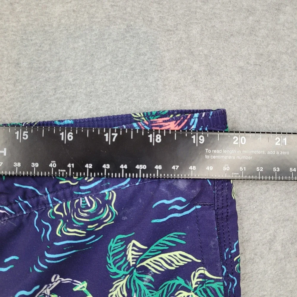 Vineyard Vines Swim Trunks Mens Medium Blue Palm Tree Boat Print Board Shorts